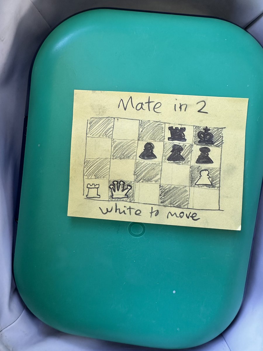 packed my son’s lunch today.

i will often write short notes or famous quotes, but we share a love of games, including chess, so thought I’d try something different today.

I like to picture him finding my notes and getting excited while he’s at school.

know the solution?