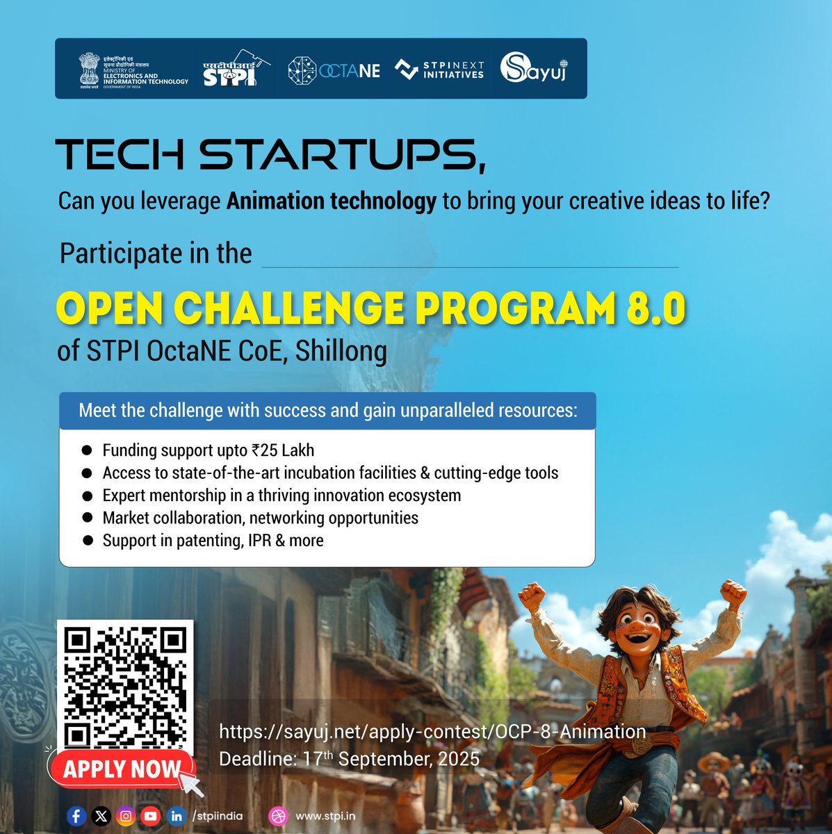 Make haste! Last Date to Apply for STPI OctaNE CoE, Shillong – Open Challenge Program (OCP) 8.0 is Tomorrow ⏳

Tech Startups,
Are you Animation aficionados ready to transform your cutting-edge ideas into impactful solutions? 🎬

💡 Here’s your golden opportunity! Apply for the