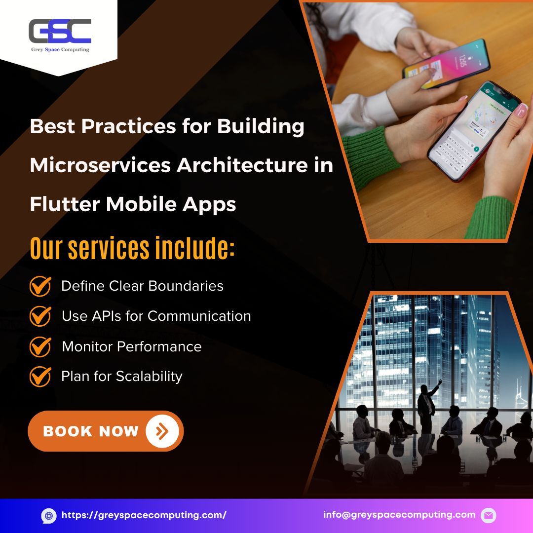CGreyspace's tweet image. Best Practices for Building Microservices Architecture in Flutter Mobile Apps
Microservices + Flutter = Scalability, Flexibility & Speed 💡
Learn More : greyspacecomputing.com/best-practices…
🌟 Build smarter. Build future-ready apps.
#ScalableApps #FlutterDevelopment #AppInnovation