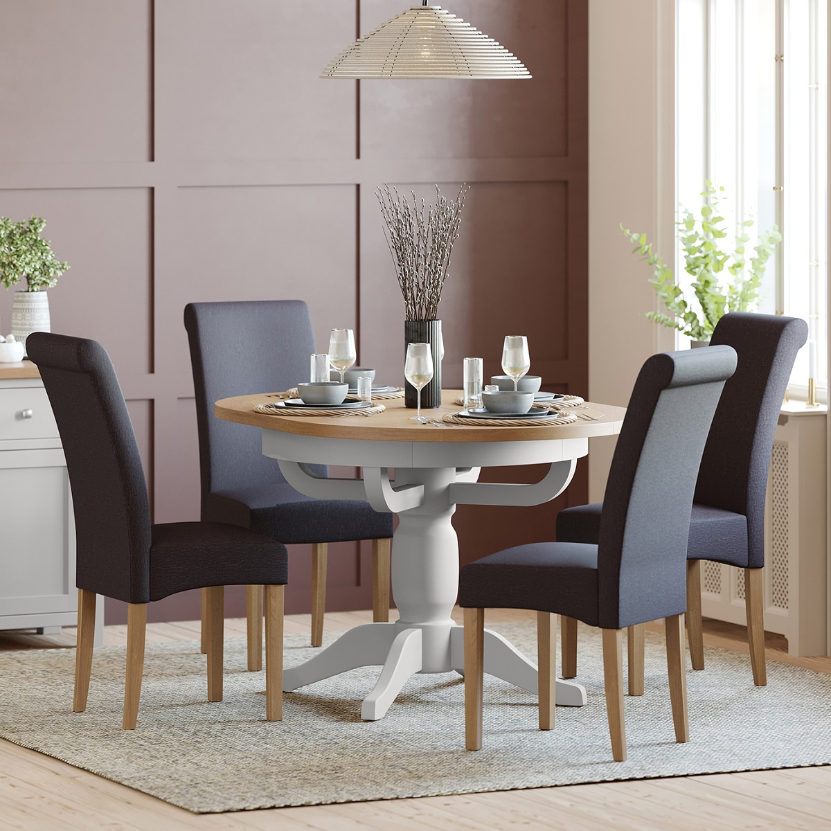 The Grasmere Oak &amp; Painted Round Extending Pedestal #DiningTable is a stylish and versatile choice for a modern #diningroom. Available in Ivory, Moon Grey, or White. 

🛒 oakfurnitureuk.com/grasmere-oak-p…

🚛 Free Home Delivery to most Mainland UK postcode areas.
-
-
#tables #diningtables