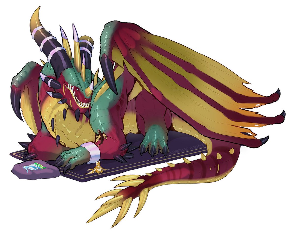 Wanted a Chromatic dragon OC for a long time. I love their goofy color scheme. 

Telaxus overcame his corruption and now stays at the Ruby Life Pools / Whelp daycare taking care of the kiddos.
He is a big ol' softie!