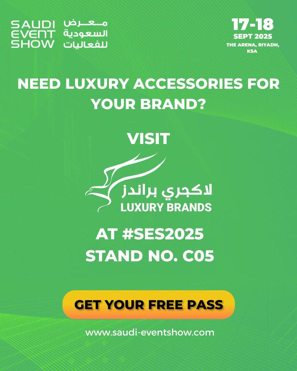 Visit the Luxury Brands team at Stand No. C05, at the Saudi Event Show from the 17-18th of September, at the Arena, Riyadh, KSA. 

Registration is free! Register today-bit.ly/40zgEvo
#SES2025 #LuxuryBrands #PremiumGifting