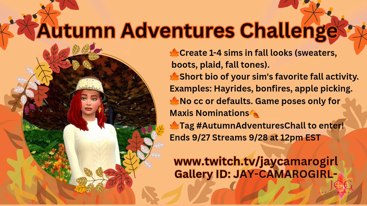 JayCamaroGirl's tweet photo. Pumpkin spice and CAS delight! Join in the fall fun🍂✨️
#AutumnAdventuresChall #TheSims4 #TheSims #TS4 #ShowUsYourSims #caschallenge #sims4cas #sims4caschallenge #challenge #JCG https://t.co/N5525CpzTF