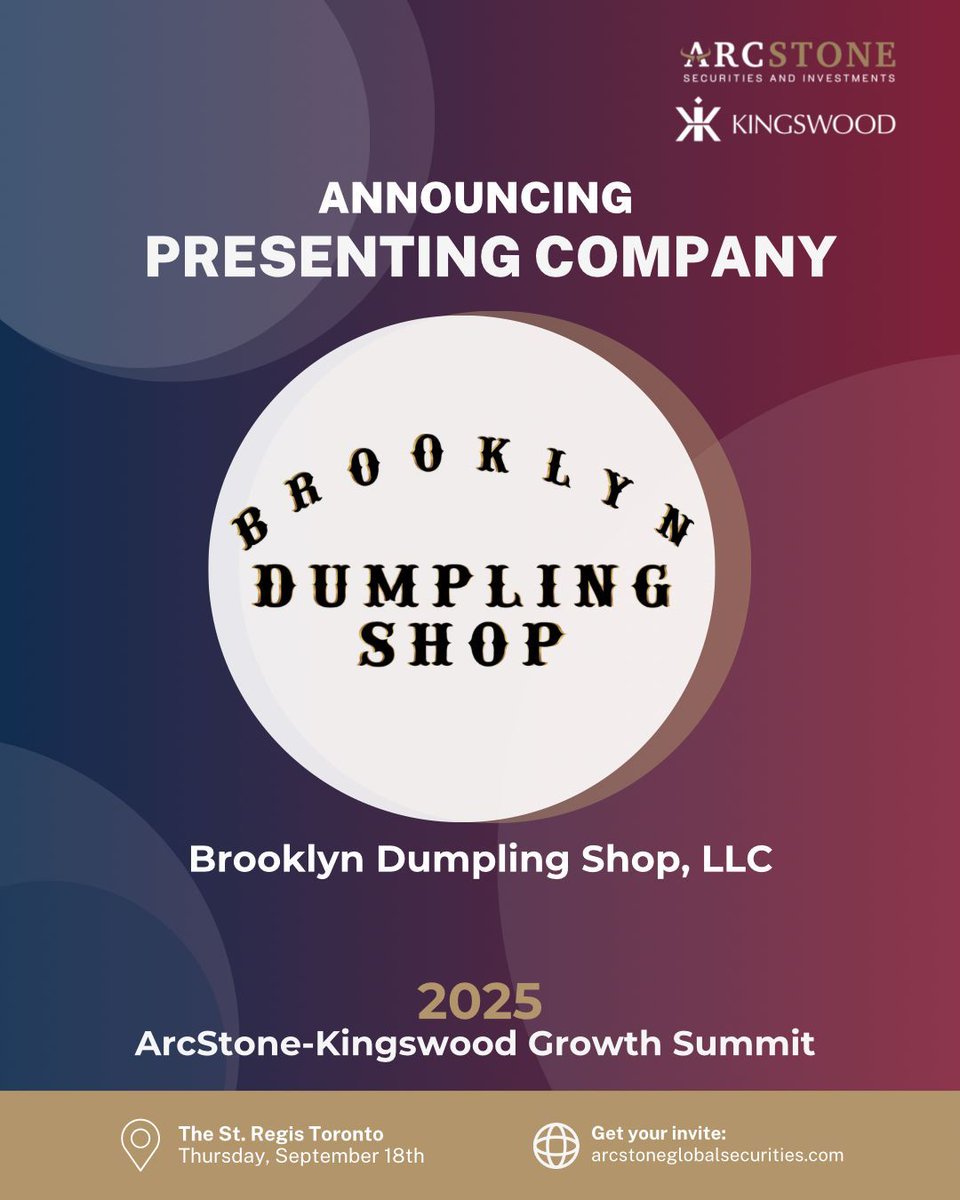 Proudly announcing Presenting Company @BrooklynDumplingShop at ArcStone-Kingswood Growth Summit 2025, taking place on September 18th at The St. Regis Toronto.
View the full agenda here: bit.ly/4go60hT
#ArcStone #Kingswood #GrowthSummit #BrooklynDumplingShop