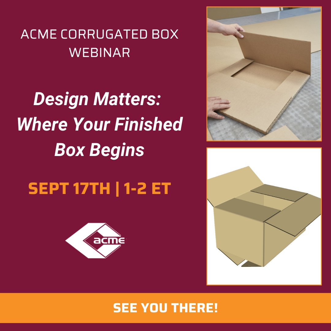 AcmeCorrugated's tweet image. Join Acme Corrugated Box TOMORROW at 1 pm ET for a session on designing packaging that protects your products — and your bottom line.

Final chance to register: bit.ly/45RCdcs

#BoxDesign #CorrugatedPackaging #AcmeCorrugatedBox #Webinar
