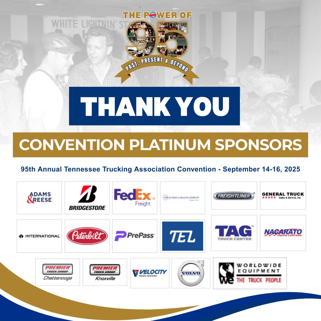 A huge thank you to our Platinum Sponsors for making the 95th Annual Convention possible! 

Learn more: tntrucking.org/convention.