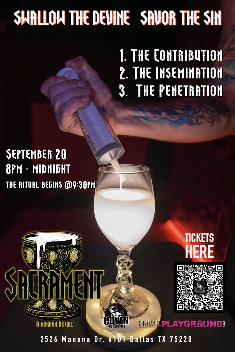 Are you ready for the most debaucherously sinful event so far!? <a href="/PrivatePlaygro1/">PrivatePlayground (128K)</a> &amp; <a href="/CovenProduced/">Coven Production</a> bring you Sacrament! Get your advanced &amp; discounted tix today! Price may go up at the door. #sacrament #covenproduction #privateplayground