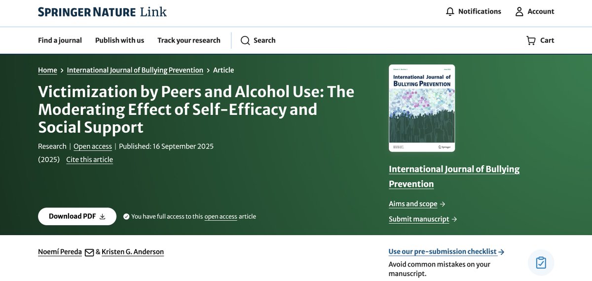 Un 22% de los 4.024 adolescenctes encuestados en nuestro estudio reporta victimización por iguales y un 40% consumo de alcohol por atracón. 
Es urgente abordar la relación entre la violencia entre iguales y el consumo de alcohol en la adolescencia.

link.springer.com/article/10.100…
