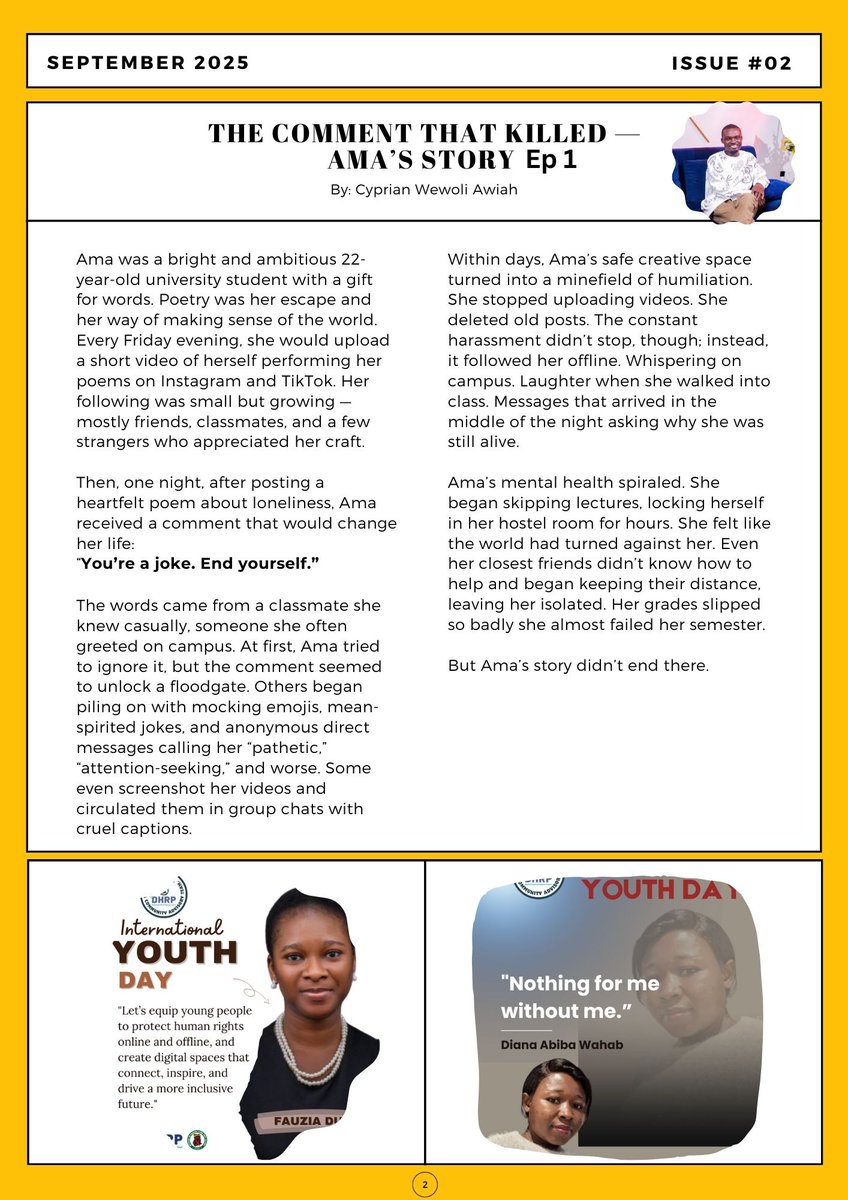 ghana_nplus's tweet photo. 📰 The 2nd edition of the @GCAT_dhrp Newsletter is out! 🎉

This issue captures our reflections on #IYD2025, amplifying youth voices on leadership &amp; digital rights while showcasing how young advocates are shaping inclusive digital spaces. 🌍💻
#UnmuteGhana #DHRP #DigiRights https://t.co/uEFWtjC5l1