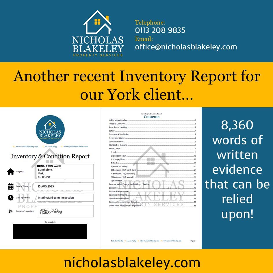 Another recent Inventory Report for our York client – Ingleton Walk 

nicholasblakeley.com/another-recent… 

#Landlords #LettingAgents #YorkshireProperty #InventoryReports #LandlordHelp #LettingsSupport #PropertyServices #YorkLandlords