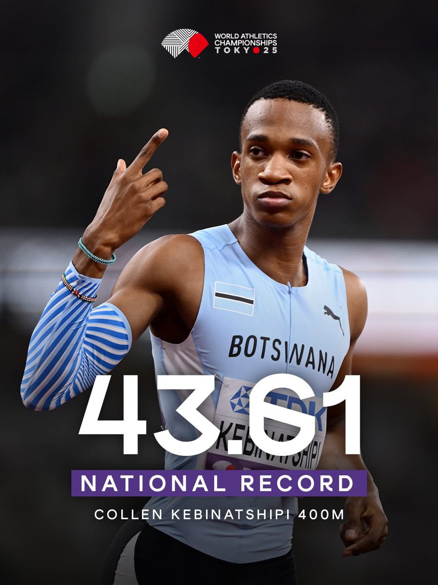 EverythingBW66's tweet photo. Collen Kebinatshipi has just clocked a national record and world lead over 400m to qualify for the  final 💪

#WorldAthleticsChamps https://t.co/Xk1DyT02hw