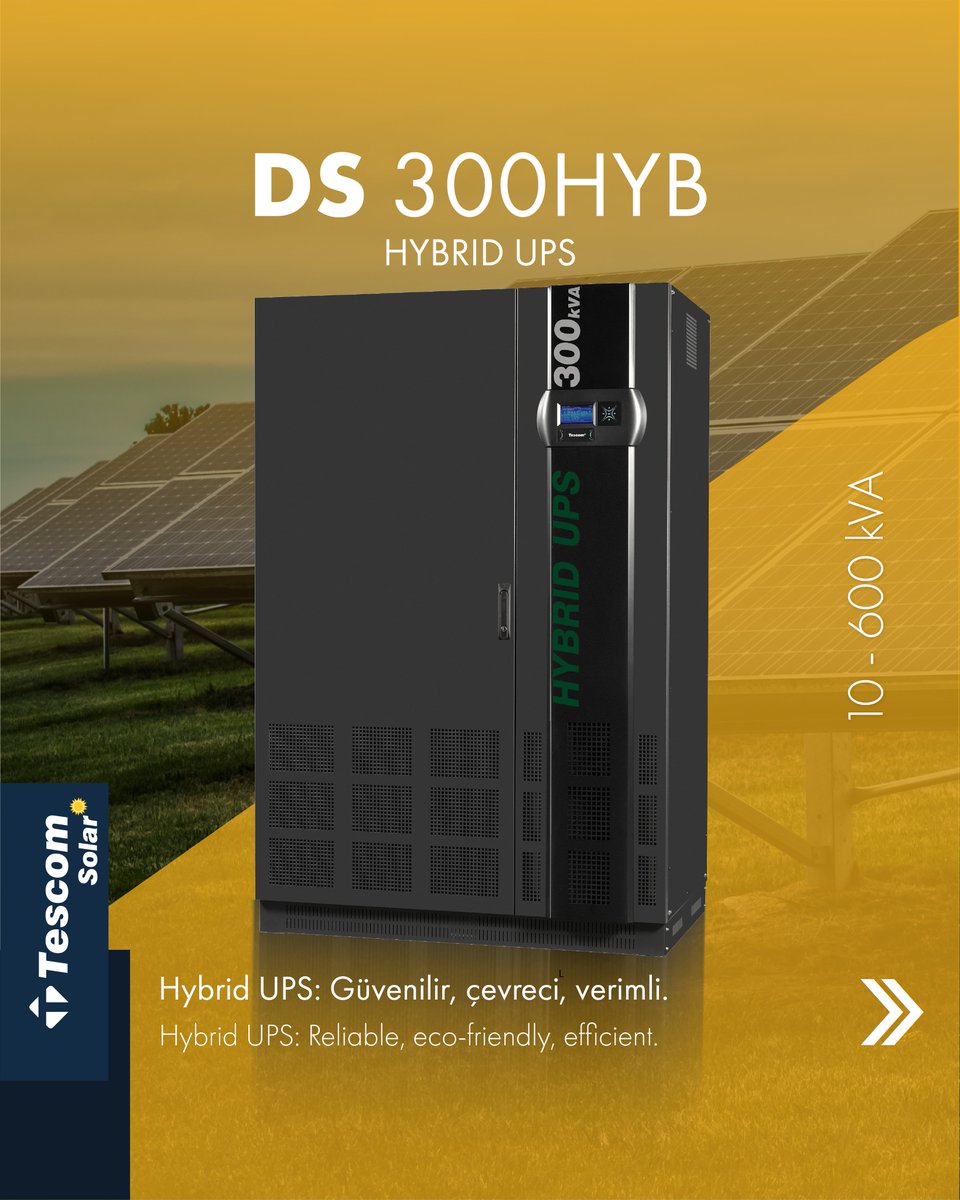 TESCOM_UPS's tweet image. Hibrit güçle her koşulda hazır. DS300HYB, güneş enerjisi, şebeke ve akü gücünü en verimli ve ekolojik şekilde birleştirir. Elektrik kesintilerinde dizel jeneratör otomatik devreye girer, akıllı kontrolörü ile gerçek zamanlı izleme ve yönetim sağlar. ☀️⚡🔋

#Tescom #HybridUPS