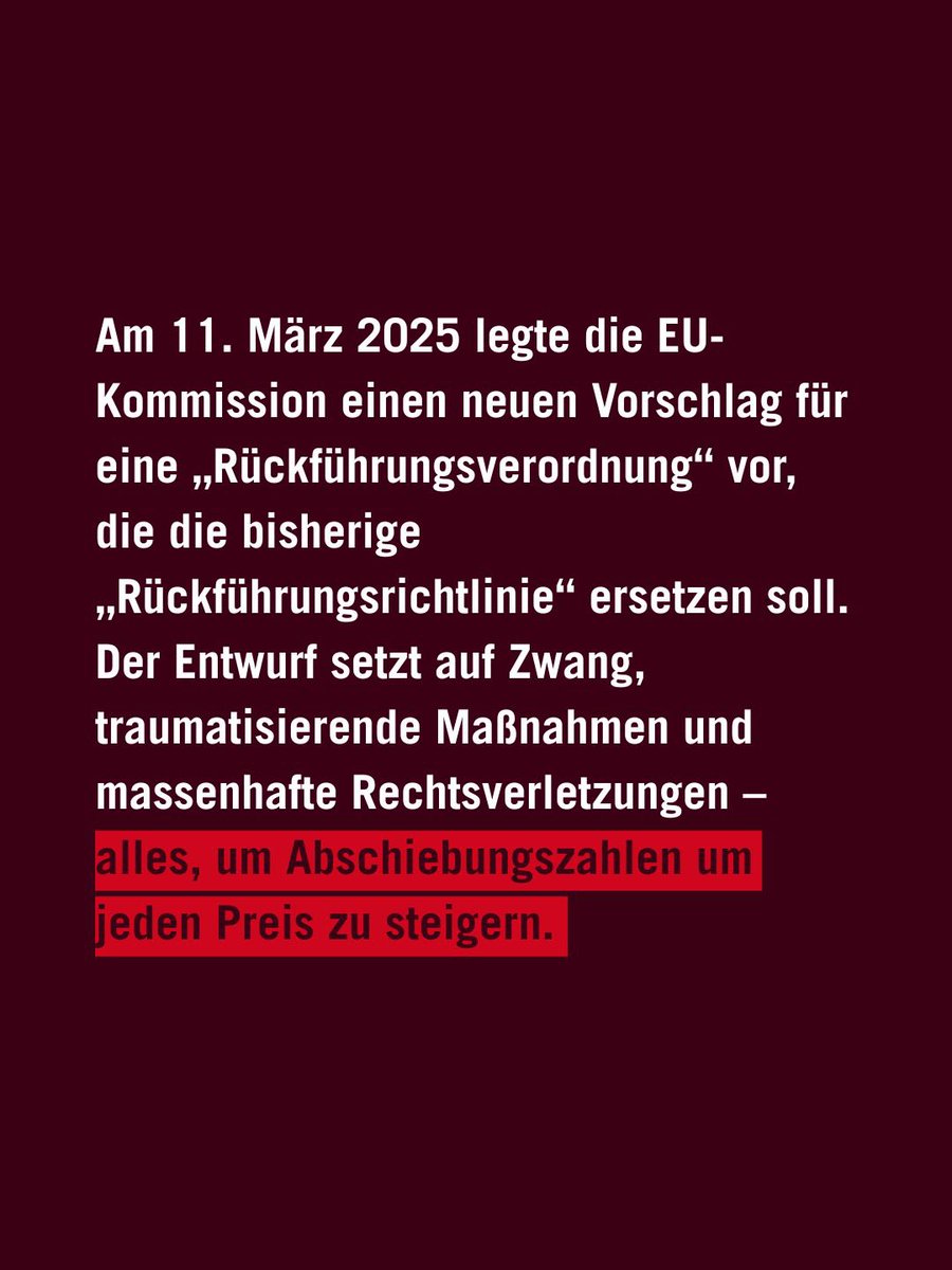 ProAsyl's tweet image. Die EU will eine neue Abschiebeverordnung beschließen. Darin enthalten: Mehr Inhaftierungen, Entrechtungen und Abschiebungen in Länder, in denen die Betroffenen nie zuvor gewesen sind.