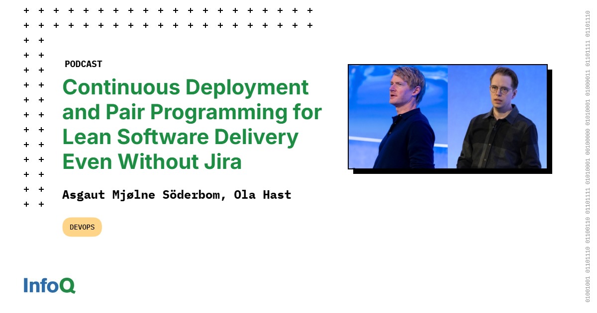 InfoQ's tweet image. #PairProgramming + trunk-based development = key ingredients for #ContinuousDelivery.
Ditch the async code review bottleneck and achieve:
✅ Higher code quality
✅ No wasted time
🔗 Listen to the #InfoQ #podcast for more insights: bit.ly/45SnIWY
#Devops