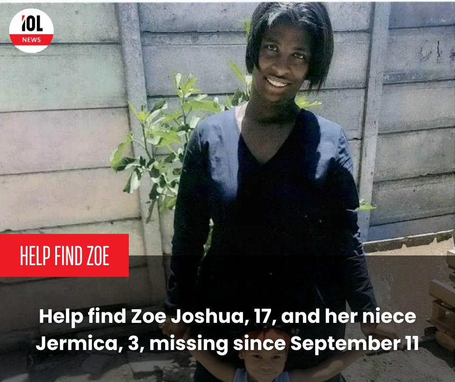 IOL's tweet image. Elsies River family seeks help finding 17-year-old Zoe Joshua and her 3-year-old niece Jermica Andrews, missing since September 11.
#MissingPersons #ElsiesRiver #HelpFindThem
Read on tinyurl.com/c389jrk3