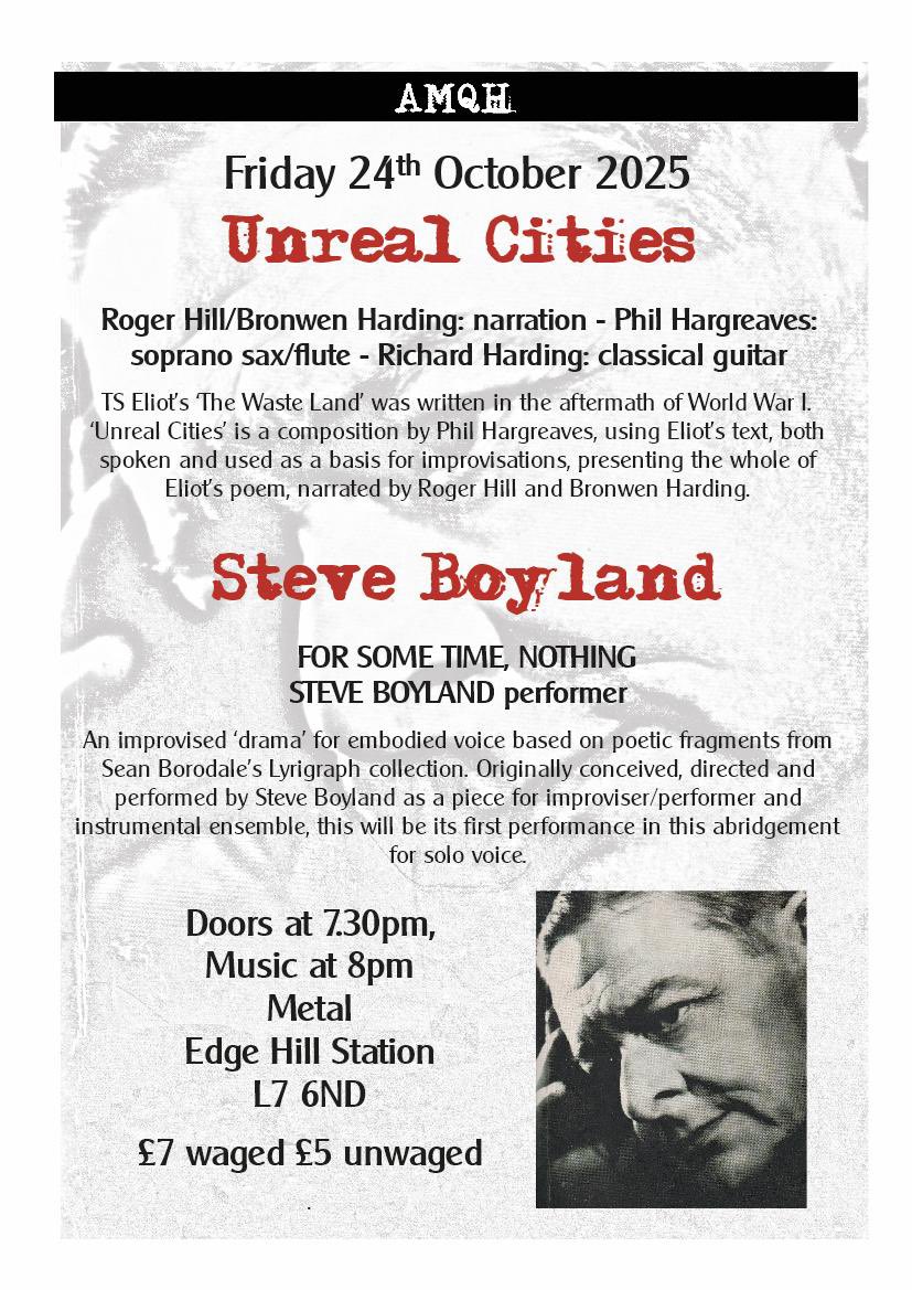 If you like T.S. Eliot… and maybe seeing a train… (to the tune of the Pina Colada Song if that wasn’t clear)

Anyway. 24th of October, one night only! It’ll be prescient and emotionally resonant!