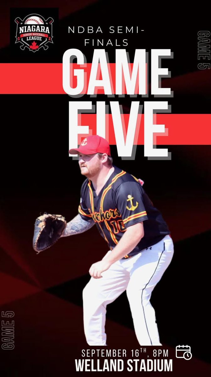 ThoroldAnchors's tweet image. It Do or Die #5 tonight, as we take on the Niagara Falls Expos in the deciding Game 5 of our NDBA Semi-Final series. 

First pitch is 8:00pm at Welland Stadium.