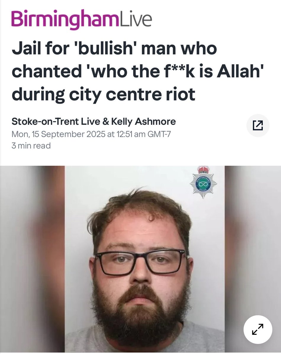 Hold on another man Nathan Poole has been jailed over a chant during the riots in Hanley… He wasn’t violent, he didn’t throw anything. He said words… He didn’t threaten to kill anyone!!  
He’s been jailed for 30 months.. 

NO ONE should be jailed for words unless they are