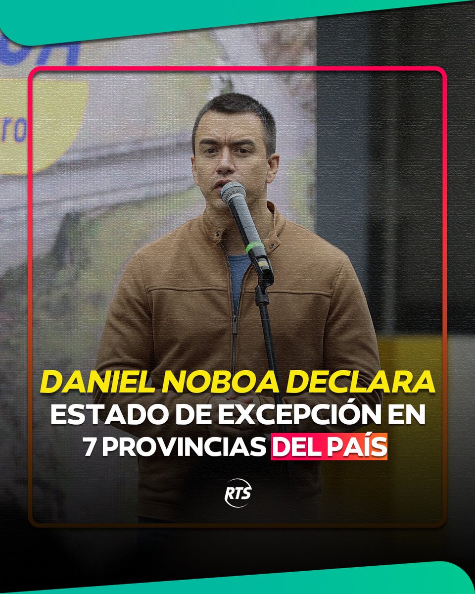 RTSEcuador's tweet photo. #ÚLTIMAHORA 🚨|| El Gobierno Nacional declaró el estado de excepción en las provincias de Carchi, Imbabura, Pichincha, Azuay, Bolívar, Cotopaxi y Santo Domingo, debido a la grave conmoción interna generada por paralizaciones.
-
Revisa la nota: https://t.co/Zv3os2Xu8x https://t.co/5CTrkNJugG