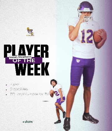 🏈 Player of the Week 🏈
Congratulations to Isaiah Stephens for earning Player of the Week honors after his huge performance against Central State! 
🔥 4 Solo Tackles
🔥 9 Total Tackles
🔥 1 TFL
🔥 1 Fumble Recovery for a Touchdown
Stephens made his presence felt on defense