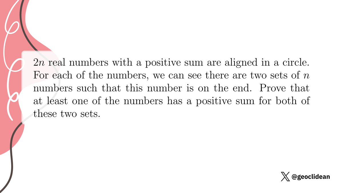 geoclidean's tweet image. One of the numbers has a positive sum for both the sets
#ModularArithmetic #CombinatoricsProposed #Combinatorics #Russia #2013 #5 #GraphTheory