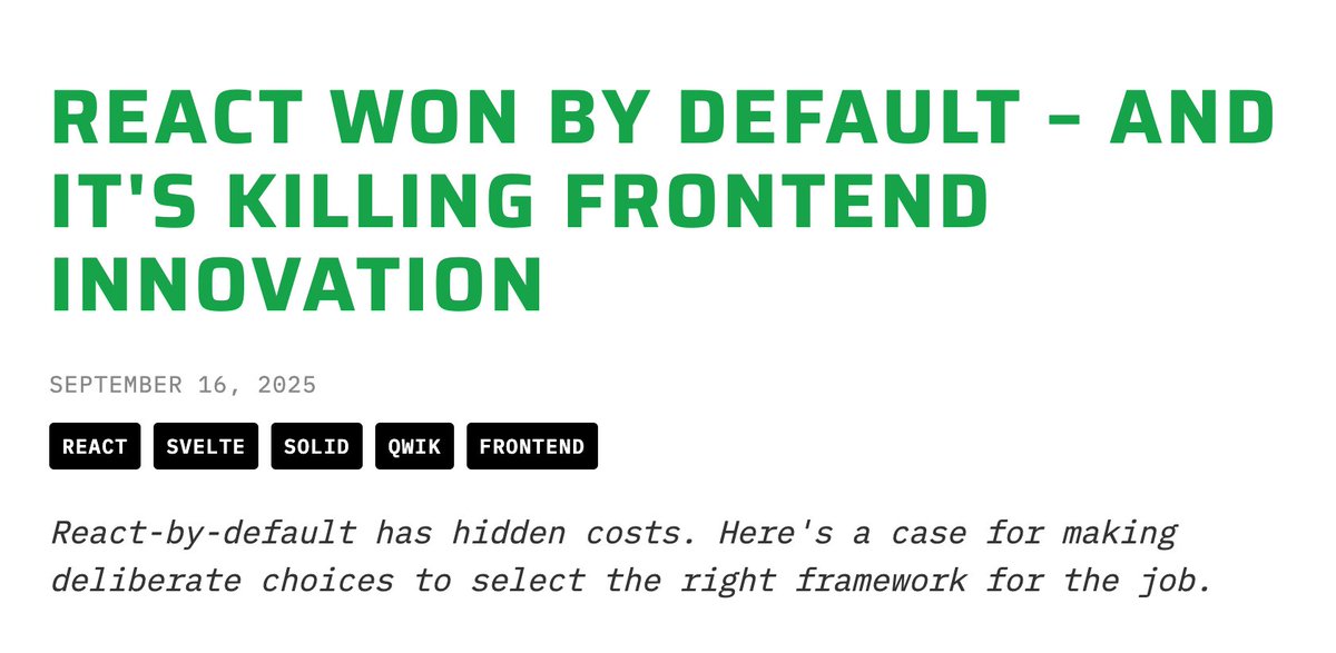 FabianHiller's tweet image. Great article by @stew_loren about front-end frameworks and innovation in this field. Give it a read! lorenstew.art/blog/react-won…