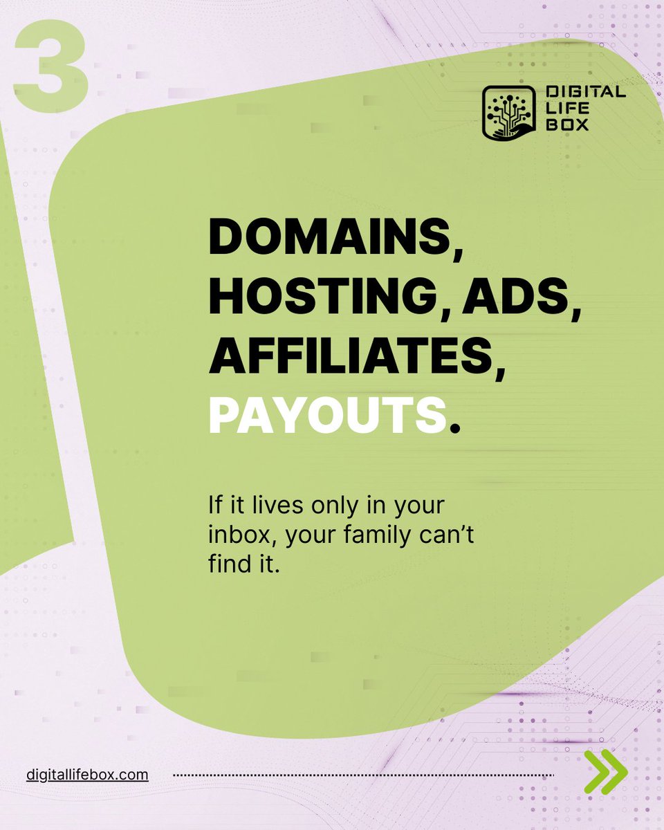 DigitalLIFEBox_'s tweet image. $12 domain registered 20 years ago = now worth $50,000.

But it auto-renews on a credit card expiring next month.

DigitalLIFEBox™ turns invisible digital real estate into clear family asset maps.

tinyurl.com/mvzr4p3t

#DigitalRealEstate #MyDigitalLIFEBox