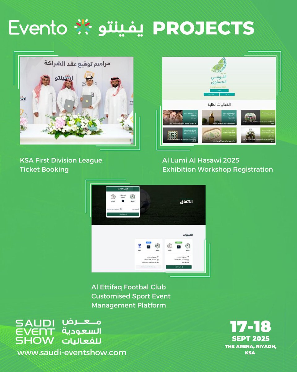 Meet the Evento team at Stand No. C79, at the Saudi Event Show from the 17-18th of September, at The Arena, Riyadh, KSA. 
 
Register for free-bit.ly/40zgEvo
