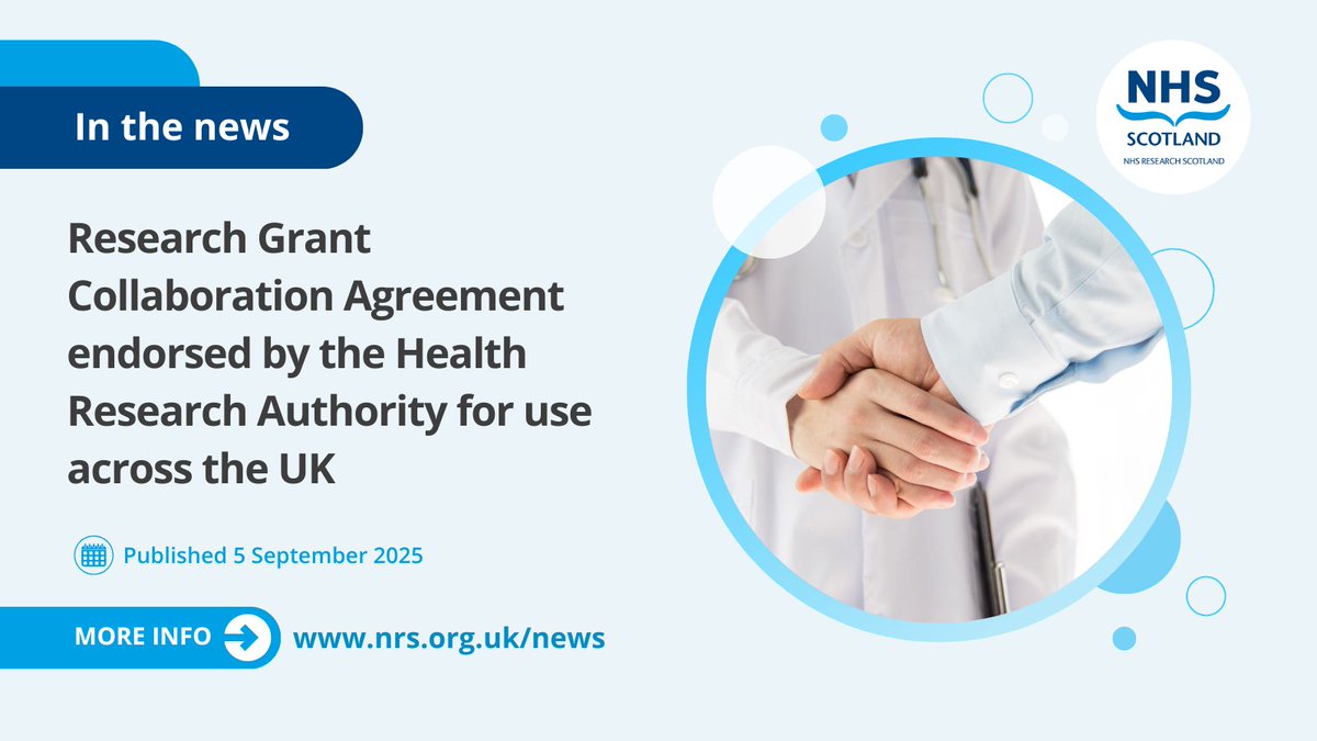 A new Research Grant Collaboration Agreement has been endorsed by <a href="/HRA_Latest/">The Health Research Authority</a> for use across the UK.

Read the full story 🔗 nhsresearchscotland.org.uk/news/research-…
