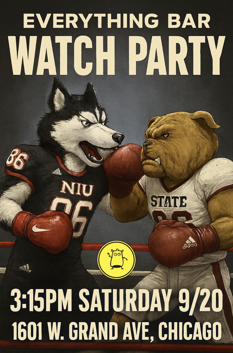 NIU v. Mississippi State watch party at Everything Bar in West Town (owned by an NIU Alum). Opening early at 3pm for the game. See you there 🦴

<a href="/burziyech/">nick</a> <a href="/SSN_NIU/">Sidelines - NIU</a> <a href="/SeanTFrazier/">Sean T. Frazier</a> <a href="/NIUHuskie2021/">John S.</a> <a href="/ErikAbrell85/">Erik Abrell</a> <a href="/highpointjb/">Juwan Brescacin-Jones 🙏🏽</a> <a href="/HuskiesOnTap/">Huskies On Tap</a> <a href="/vinnybarra/">Vinny Barra</a>