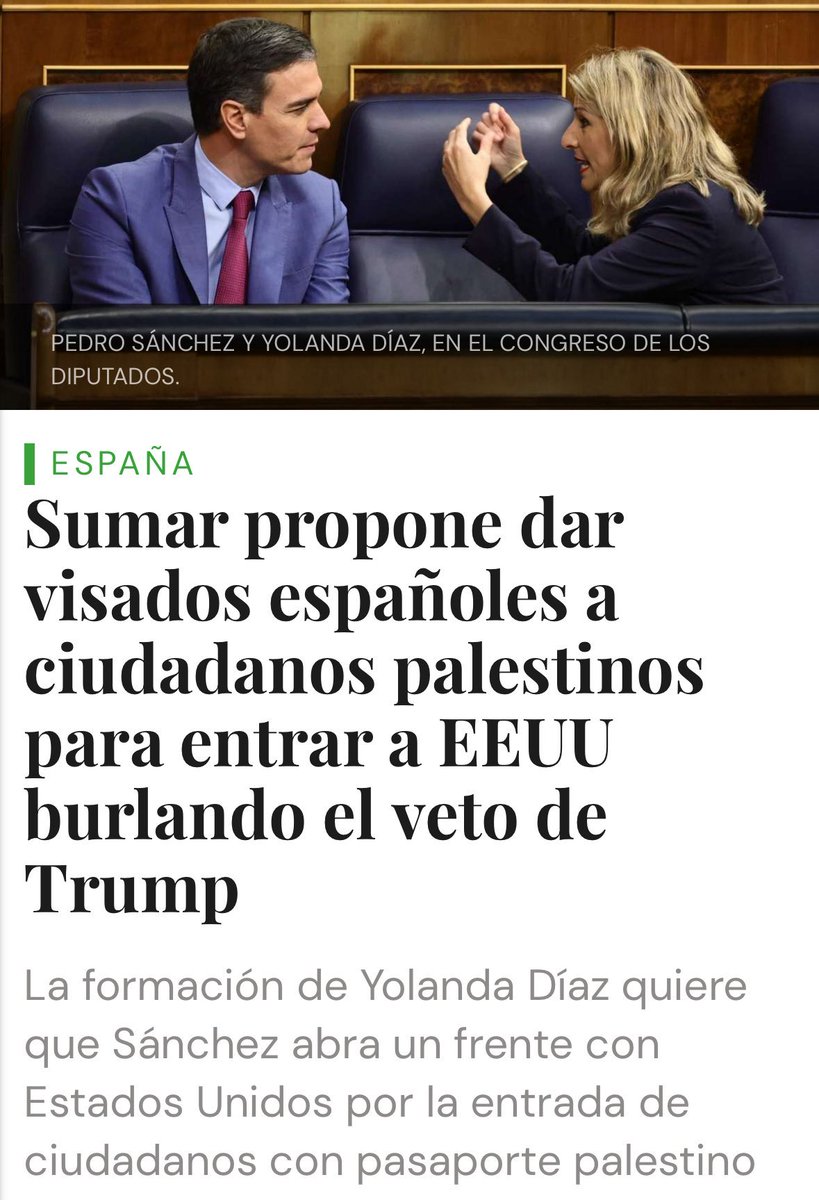 Buena forma del gobierno español para que ningún español pueda entrar en EEUU. A esta banda de hijos de puta a los que se les ocurren estas cosas antes los colgaban de los pulgares. Quieren aplicar la criminal política del narco venezolano de dar pasaportes propios a los iraníes