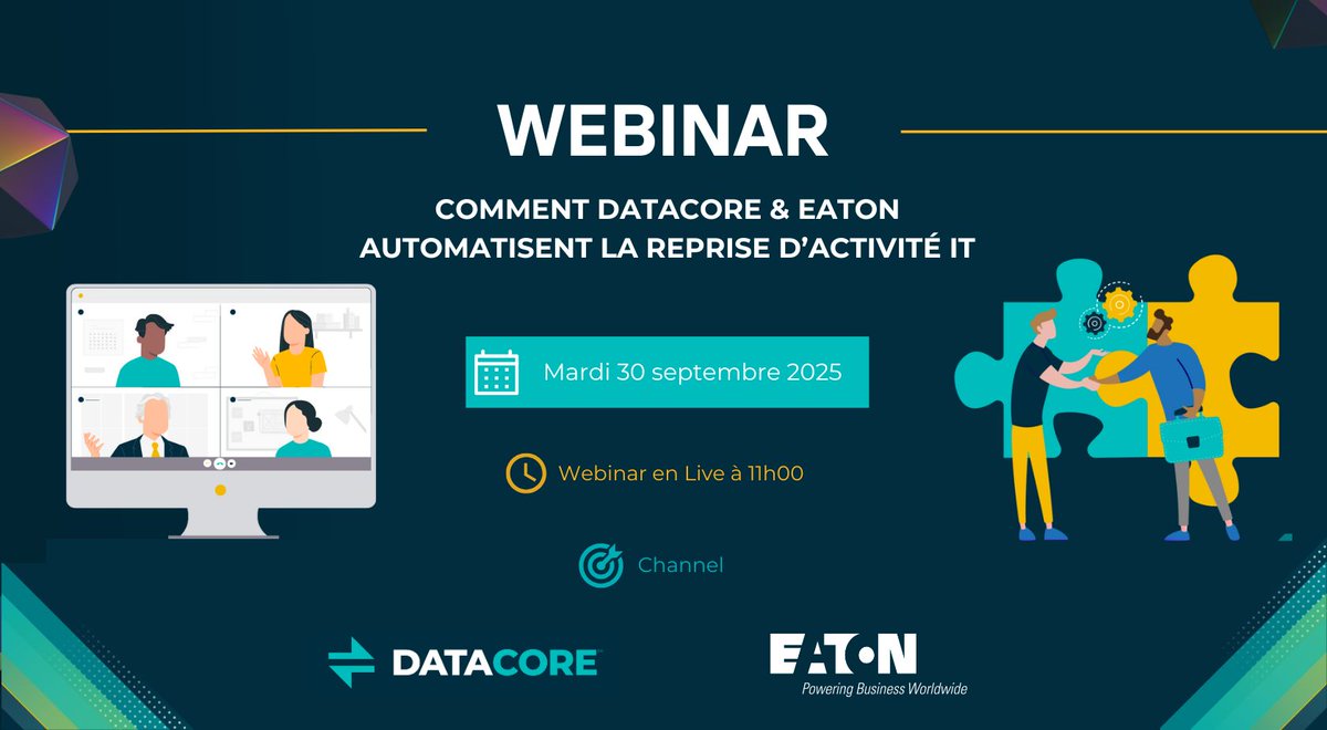 [ 🔴 Webinar] DataCore x Eaton

« Comment DataCore &amp; Eaton automatisent la reprise d’activité IT »

📅 30/09/25 à 11h00

🗣️ Animé par François Debray et Luc Blanc

ℹ️info.datacore.com/webinar_eaton_…