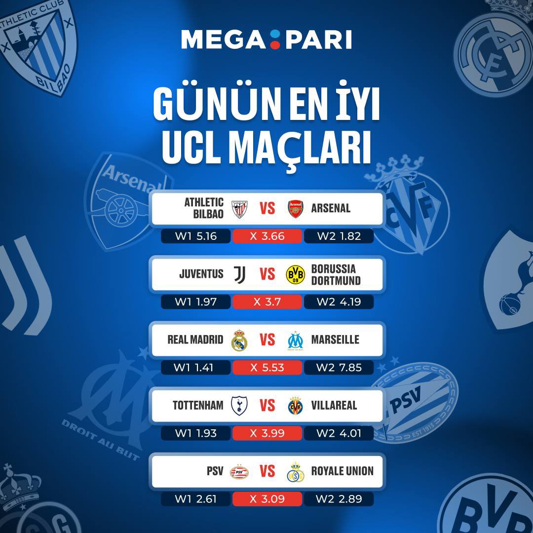 Şampiyonlar Ligi'nde Günün En Önemli Maçları! 🇪🇺

Muhteşem futbola hazır olun!

Megapari'ye bahis yapın 💵