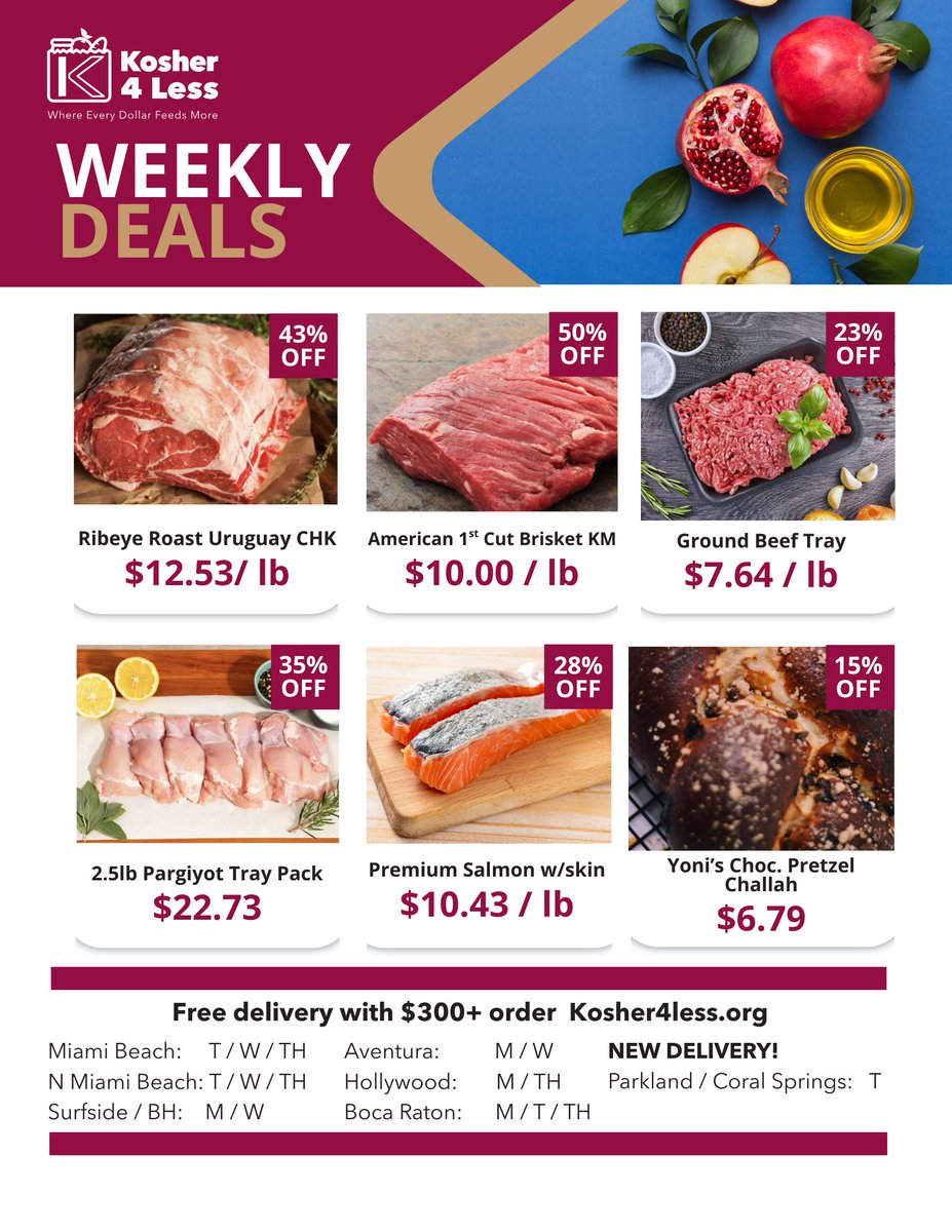 Kosher4Less's tweet image. 📣 Home Stretch! Get Your Rosh Hashana Order In 🍎

💸 Use code ELUL15 to save $15 on orders $150+
🛒 Order now: kosher4less.org