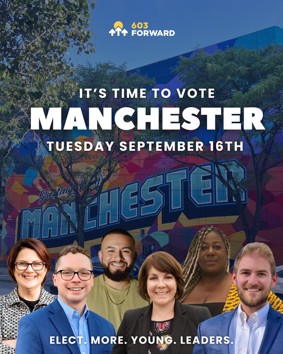 603 Forward (@603forward) on Twitter photo TODAY IS THE DAY! Manchester it's time to vote, get out there + vote in your municipal primaries. 
There are so many inspiring, young leaders on the ballot. Questions on how or where to vote? DM US!
#NHPolitics #MHTMunicipalPrimaries TODAY IS THE DAY! Manchester it's time to vote, get out there + vote in your municipal primaries. 
There are so many inspiring, young leaders on the ballot. Questions on how or where to vote? DM US!
#NHPolitics #MHTMunicipalPrimaries