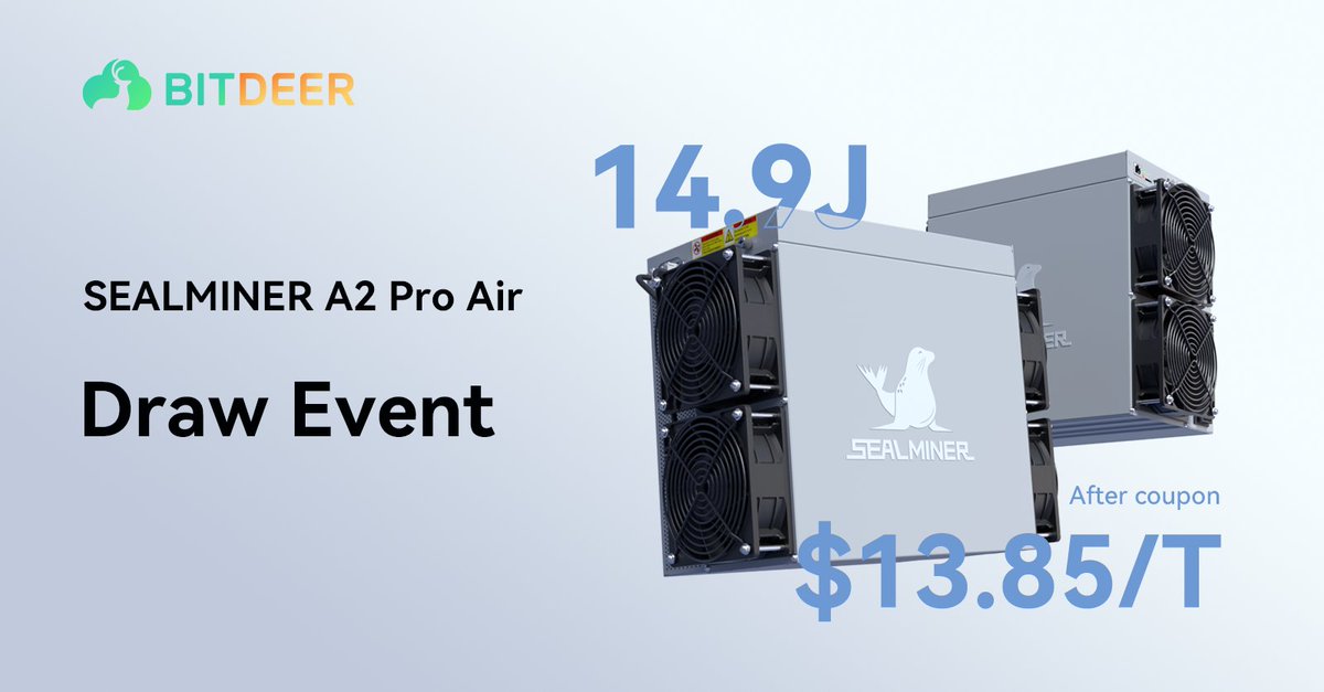 BitdeerOfficial's tweet image. 📢 @SealMiner A2 Pro Air Draw is LIVE!

6000 units. $13.85/T after coupon.
📅 Sep 16, 22:00 – Sep 19, 10:00 (UTC+8)
💰 20% downpayment
🚚 Shipping expected to begin Nov 2025

Enter now &amp;amp; power up your hashrate👉bitdeer.com/shop/draw
#BitcoinMining #SEALMINER #BTC #Bitcoin…