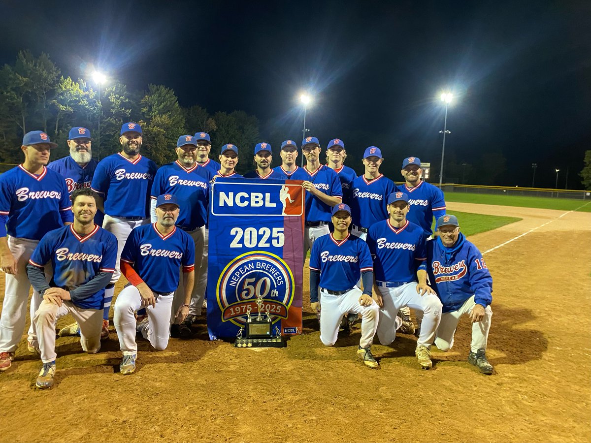 ncbl's tweet image. T1 2025 CHAMPIONSHIP FINALS (6 point series)

Nepean Brewers (3) vs Kanata Athletics (4)

Game 1: Brewers 3 Athletics 1
Game 2: Brewers 2 Athletics 1
Game 3: Brewers 9 Athletics 8

Congrats to the Brewers on winning their 10th championship in 35 years

#ncblplayoffs