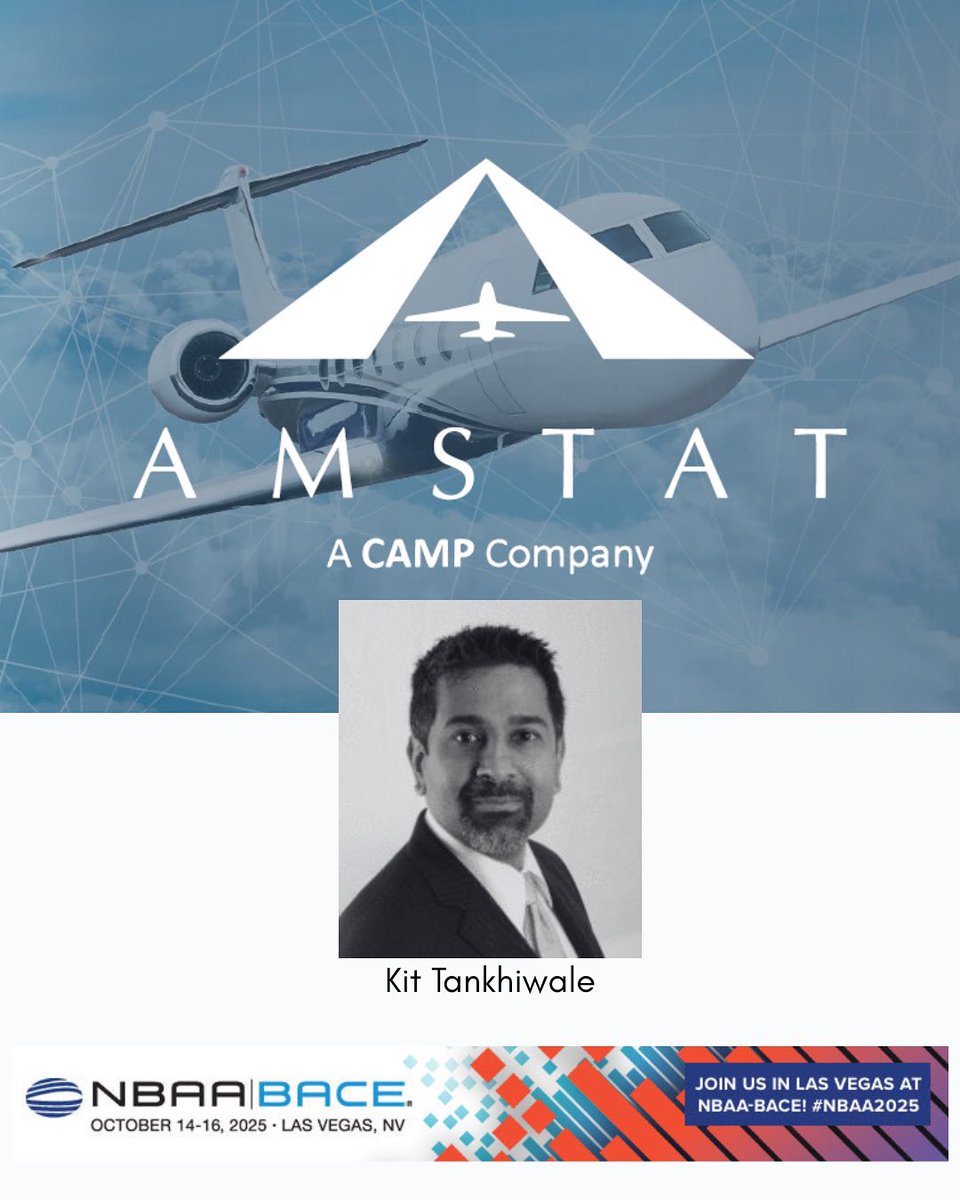 We’re thrilled to share that Kit Tankhiwale, our Senior Product Innovator at AMSTAT, will be at NBAA-BACE 2025 in Las Vegas!
 
Stop by booth 2575 to connect!

#NBAA2025 #amstat #aircraft #aviation #businessaviation #bizav #privateaviation #aviationlife #aviationdaily #jet #jets