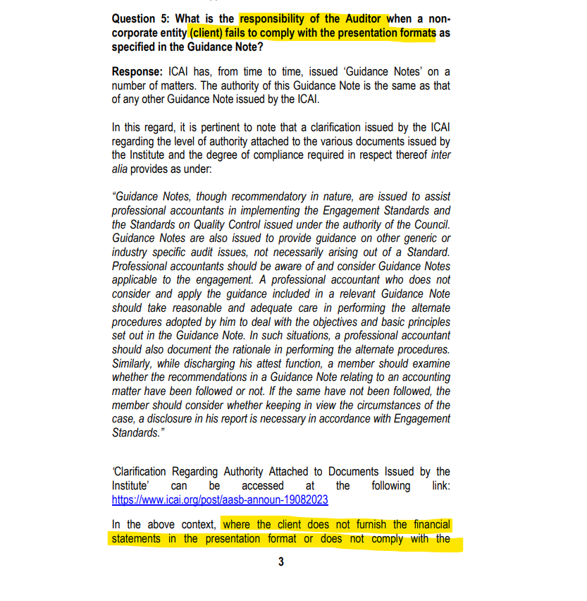 akhilpachori's tweet image. Non-Compliance of Guidance Note on Financial Statements of Non-Corporate Entities

Referring FAQ issued by ICAI dated 22.08.2025

It is mandatory for the auditor to disclose this fact of non compliance in report.

For giving quailed/modified opinion, auditor  shall exercise…