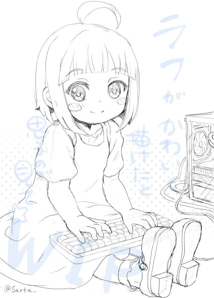 Sarta_'s tweet image. ラフ可愛く出来てきたけど、キーボードひとつずつ手描きしてたら疲れてきて今晩中に完成するのか怪しくなってきちゃった、がんばるっっ