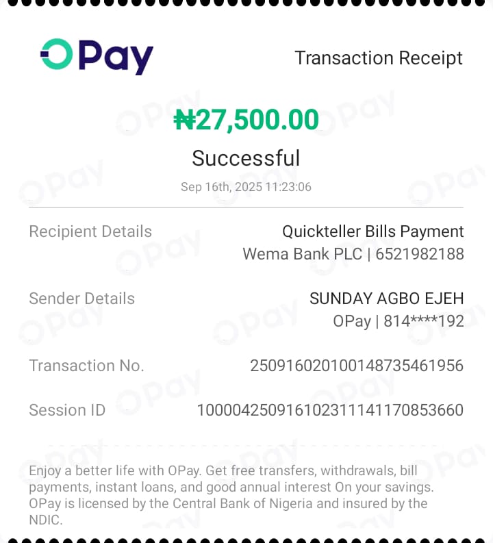 sunnextech's tweet photo. @officialABAT @asovilladigital @officialSKSM @KashimSM @YusufTuggar @Quickteller @OPay_NG @wema @CBNNews Quickteller please kindly confirm this transaction. Still pending on your portal. https://t.co/oqgmiwRIEP