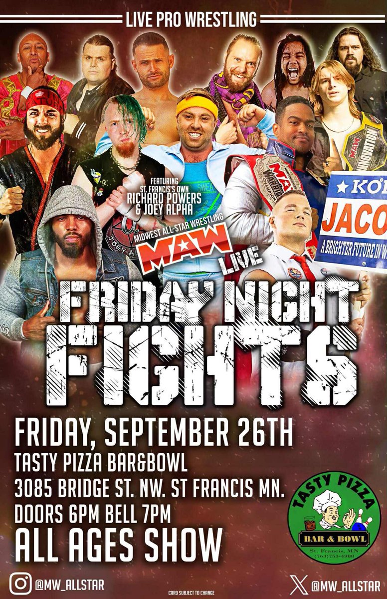 Haven’t been in an MAW ring in a hot minute. Getting to do what I love in my hometown just makes it even sweeter.
See you next week!

Event link: facebook.com/events/s/maw-l…

#prowrestling #joeyalpha #punk #metal #skol