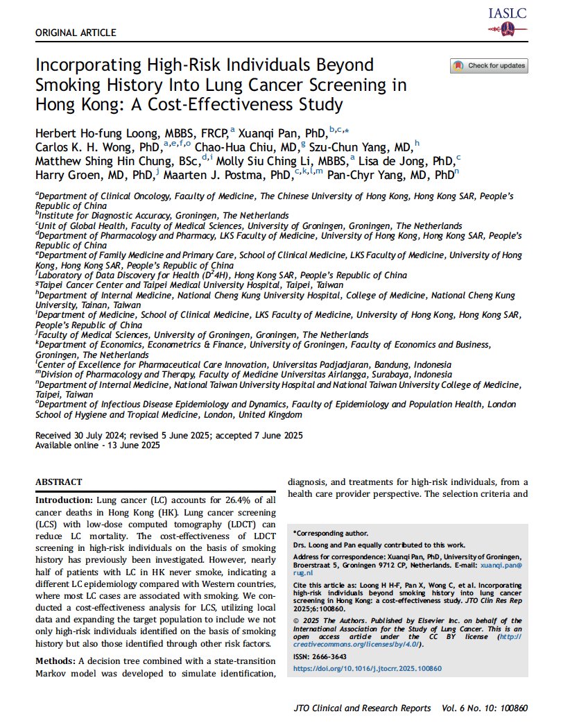 herbloong's tweet image. 📢 It's finally available in an edited PDF format! Happy to share #costeffectiveness analysis of incorporating #highrisk individuals beyond smoking history into #lungcancer #screening in #hongkong 🇭🇰

By proposing a #comprehensive screening programme 🫁to incorporate all