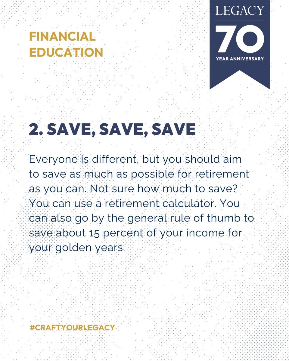 LegacyCU's tweet image. Planning for retirement can seem daunting, but you&apos;ll thank yourself later for getting an early start. Check out three retirement savings moves you need to be making now. 

Courtesy of SavvyMoney
