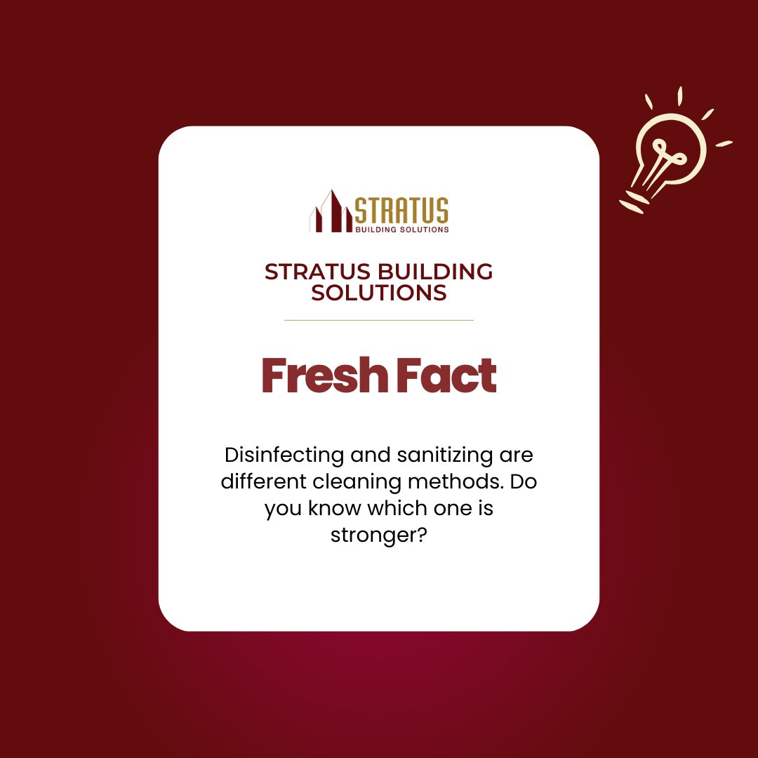 stratussask's tweet photo. Hot cleaning tip! 
Disinfectants are products that destroy test organisms and reduce the level of pathogenic bacteria by 99.99% during a time frame of >5 minutes but less than 10, vs. sanitizing which is under 30 seconds. Luckily, Stratus Building Solutions #YXE can do both! https://t.co/kA85X6Kcbm