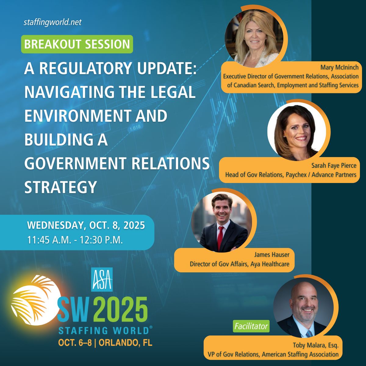 In today’s volatile regulatory climate, staffing firms must do more than comply—they must lead. ACSESS’ Mary McIninch, Executive Director, Government Relations will join a distinguished panel of experts at American Staffing Association's Staffing World in Orlando this October.
