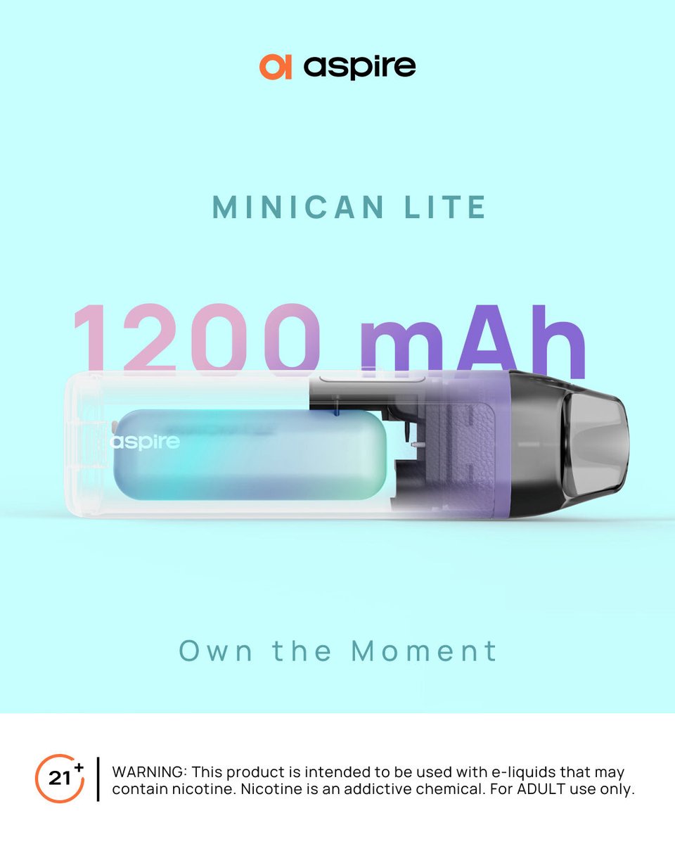 aspirecigs's tweet photo. Small size, big energy 🔋
With a 1200mAh battery inside, Minican Lite keeps you powered all day.
More: https://t.co/h1PhIZ7eoB
#Aspirecig #MinicanLite #AspireMinicanLite #MinicanSeries #Minican #AlwaysAspire
WARNING: For 21+ adults use only! https://t.co/m6DPjRGtt6