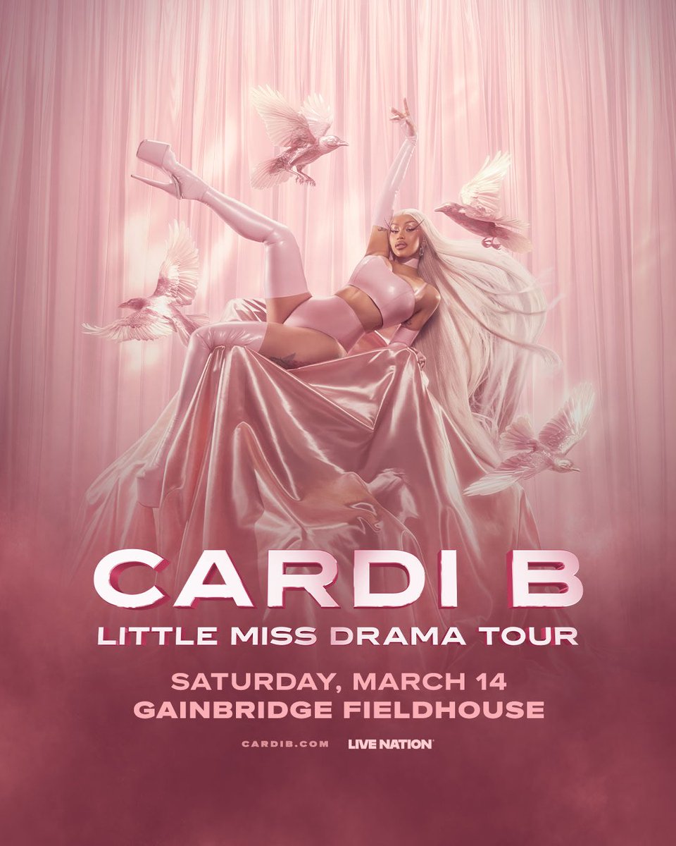 GainbridgeFH's tweet photo. GET READY! 🐦‍⬛ Cardi B is bringing the LITTLE MISS DRAMA TOUR to Gainbridge Fieldhouse on Saturday, March 14!

Sign up now thru Sunday, September 21 for the artist presale 🐦‍⬛ https://t.co/5Io8yHyCiu https://t.co/MmSZYlASFJ