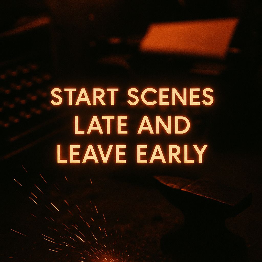 scriptforgeapp's tweet image. No one wants to watch your characters sip every latte. Drop them mid-chaos, exit before the dust settles. Script Forge helps shape your script with smart screenwriting tips.
#screenwriting, #writingcommunity, #amwriting, #filmmaking, #scriptnotes, #storytelling