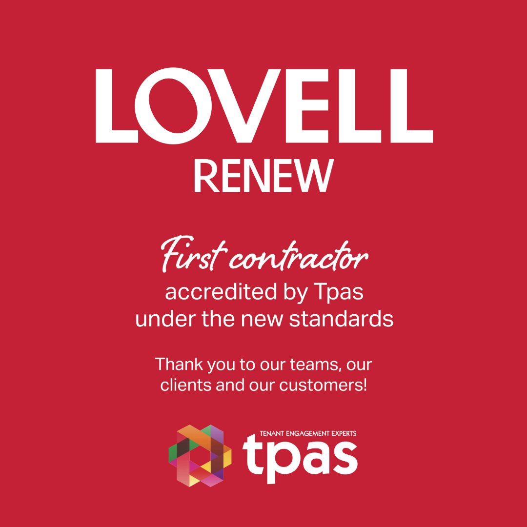 Proud to share that #LovellRenew is the first contractor in the UK to achieve @TPASengland accreditation under the new standards.

Recognition of our commitment to residents, clients &amp; communities 👉 ow.ly/U7yZ50WWPSO

#Retrofit #Refurbishment